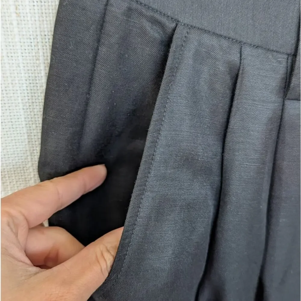 Anine Bing Carrie Pants Womens 38/S Black Linen Blend Pleated High-rise Wide Leg